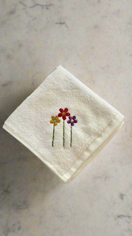 Face Towel with Embroidered Flowers 🌷