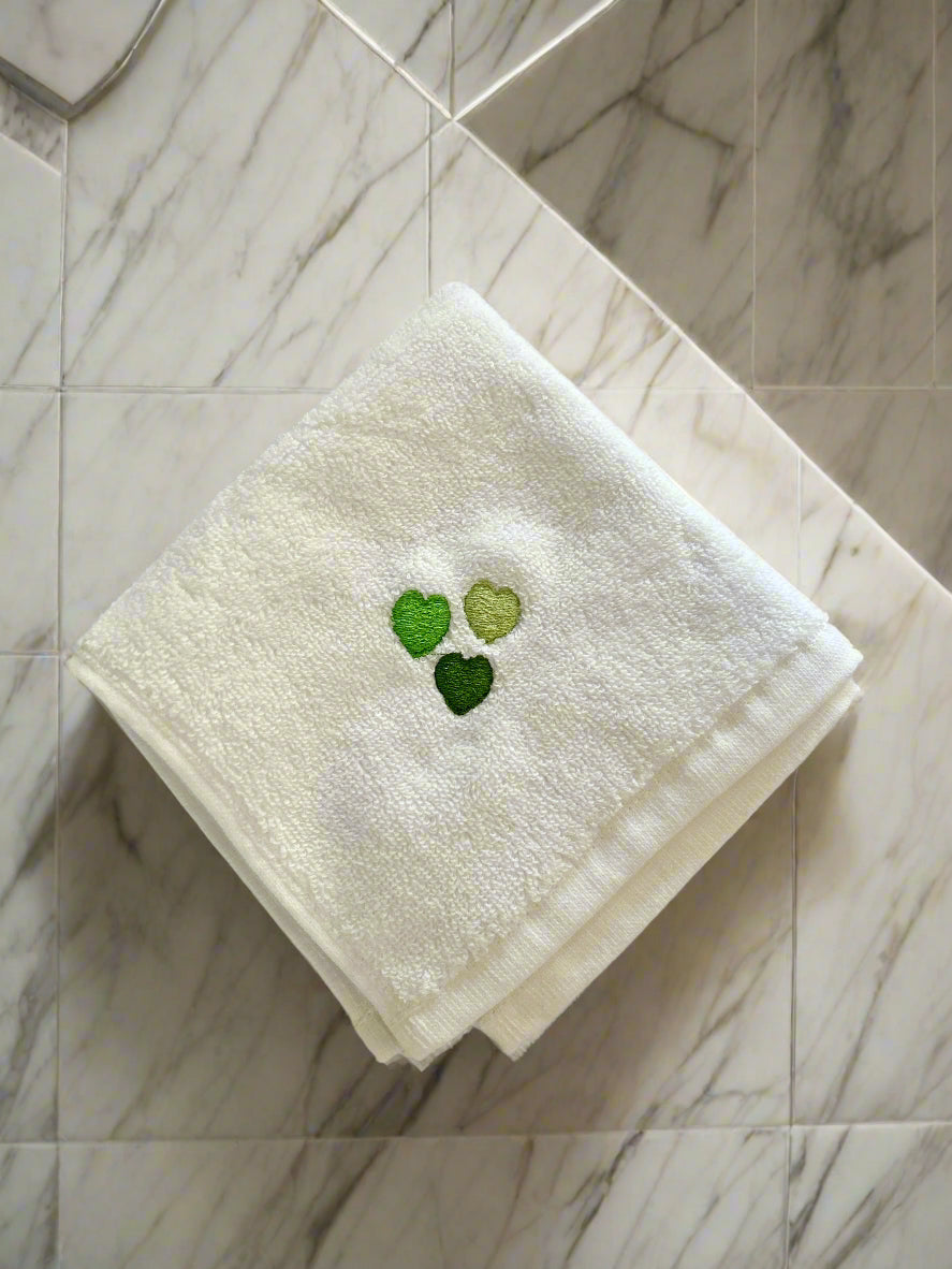 Face Towel with Embroidered Hearts