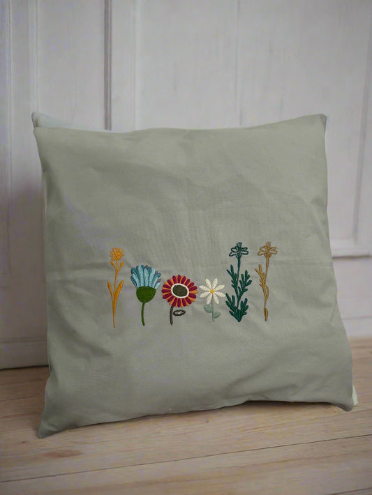 Cotton Canvas Cushion Cover with embriodered Flowers 🌷🌻