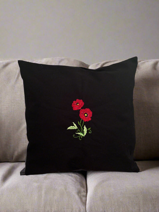 Cotton Canvas Cushion Cover with embriodered Flower 🌹