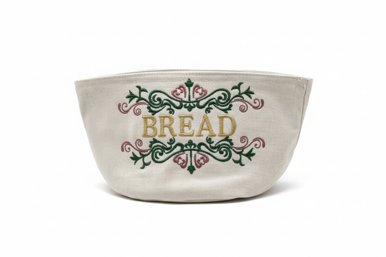 Floral Embroidered Canvas  Bread Bag