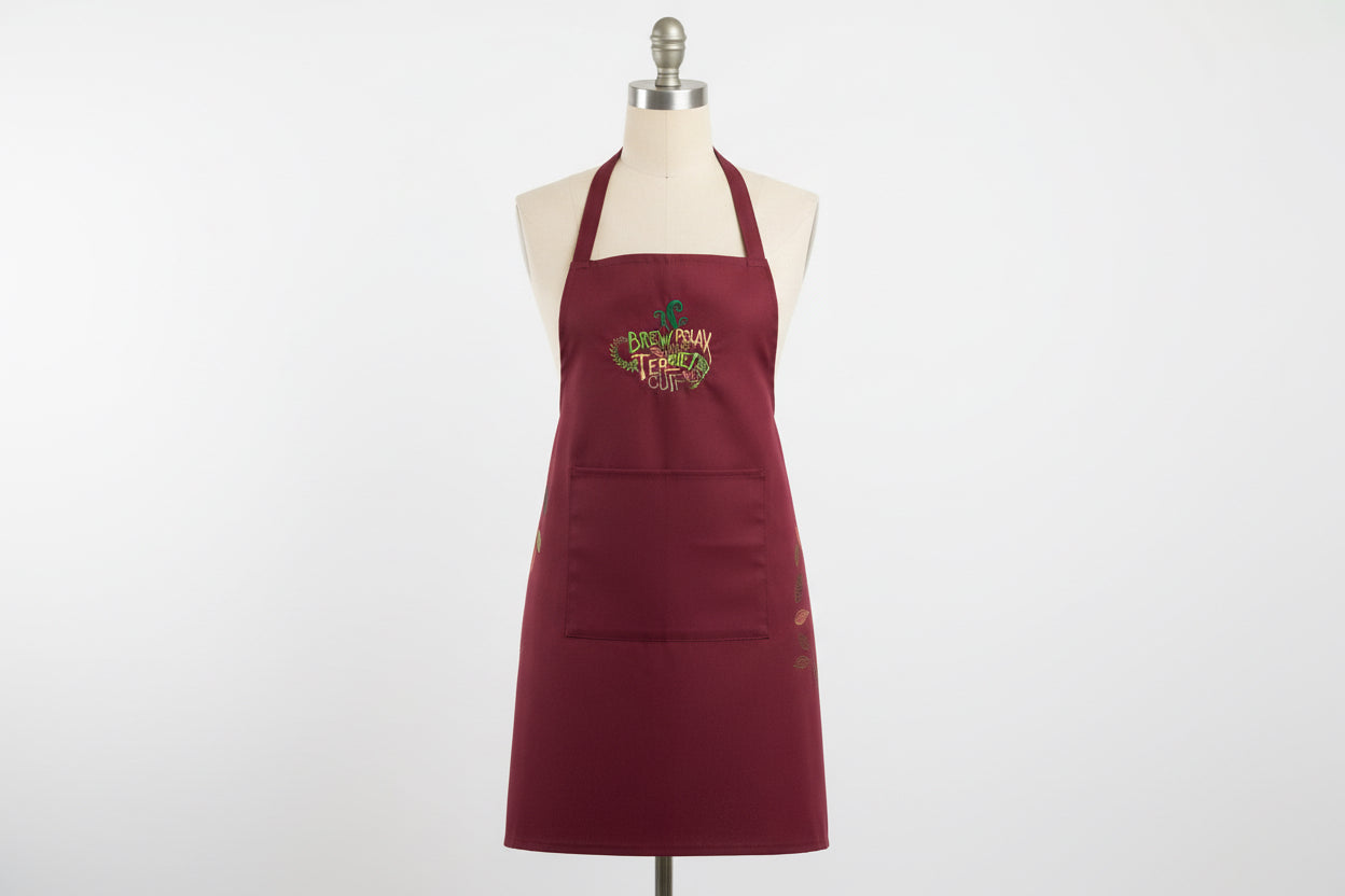 “Tea Time” Burgundy Embroidered Apron ☕️