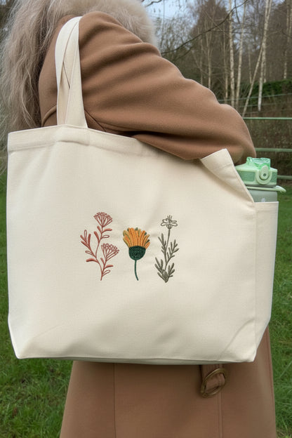 Wildflower Embroidered Canvas Tote Bag  🌷