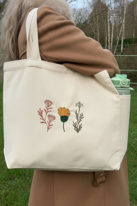 Wildflower Embroidered Canvas Tote Bag  🌷