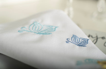 White Cloth Napkin with Butterfly Embroidery
