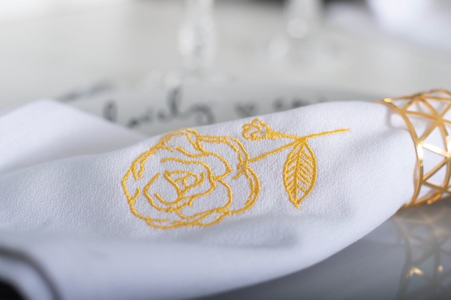 White Cloth Napkin With Rose Embroidery
