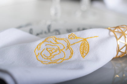 White Cloth Napkin With Rose Embroidery