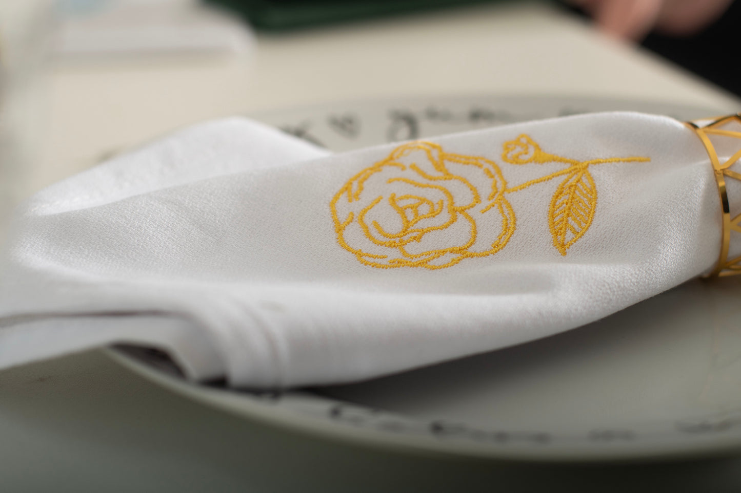 White Cloth Napkin With Rose Embroidery
