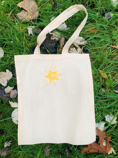 Sun and Pearl Embroidered Beige Tote Bag